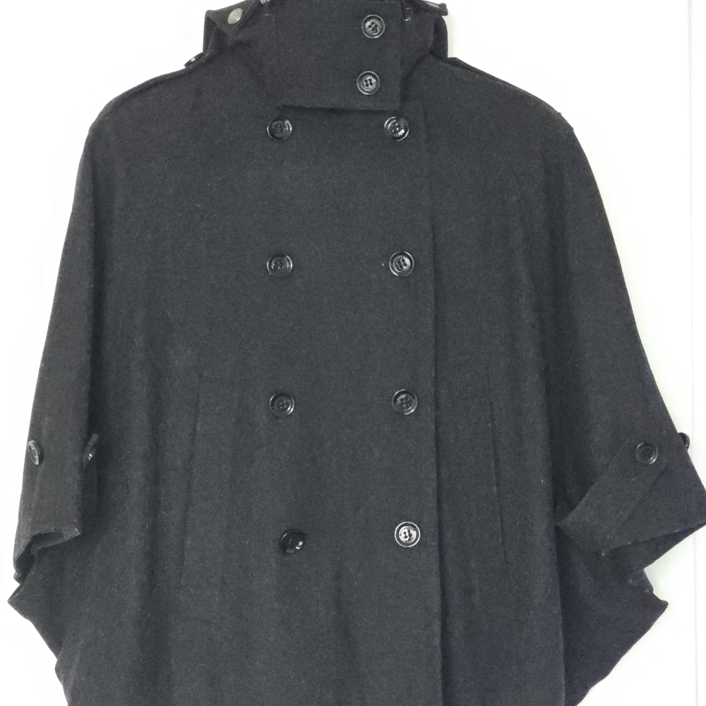 Burberry Women's Dark Grey Double-Breasted Cape Coat